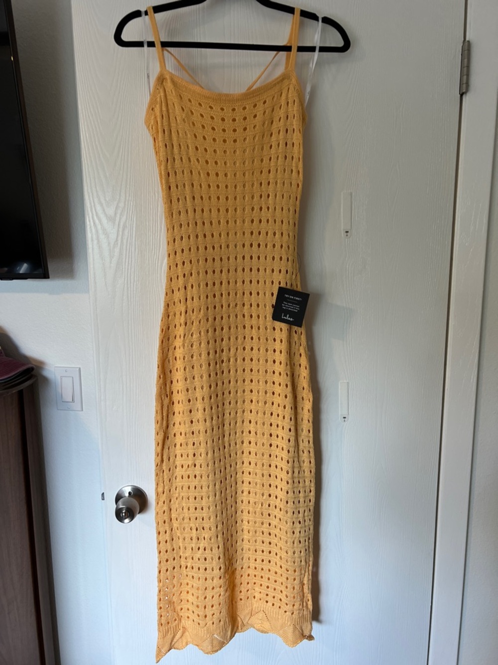 Ventura Vision Light Orange Crochet Lace-Up Midi Dress